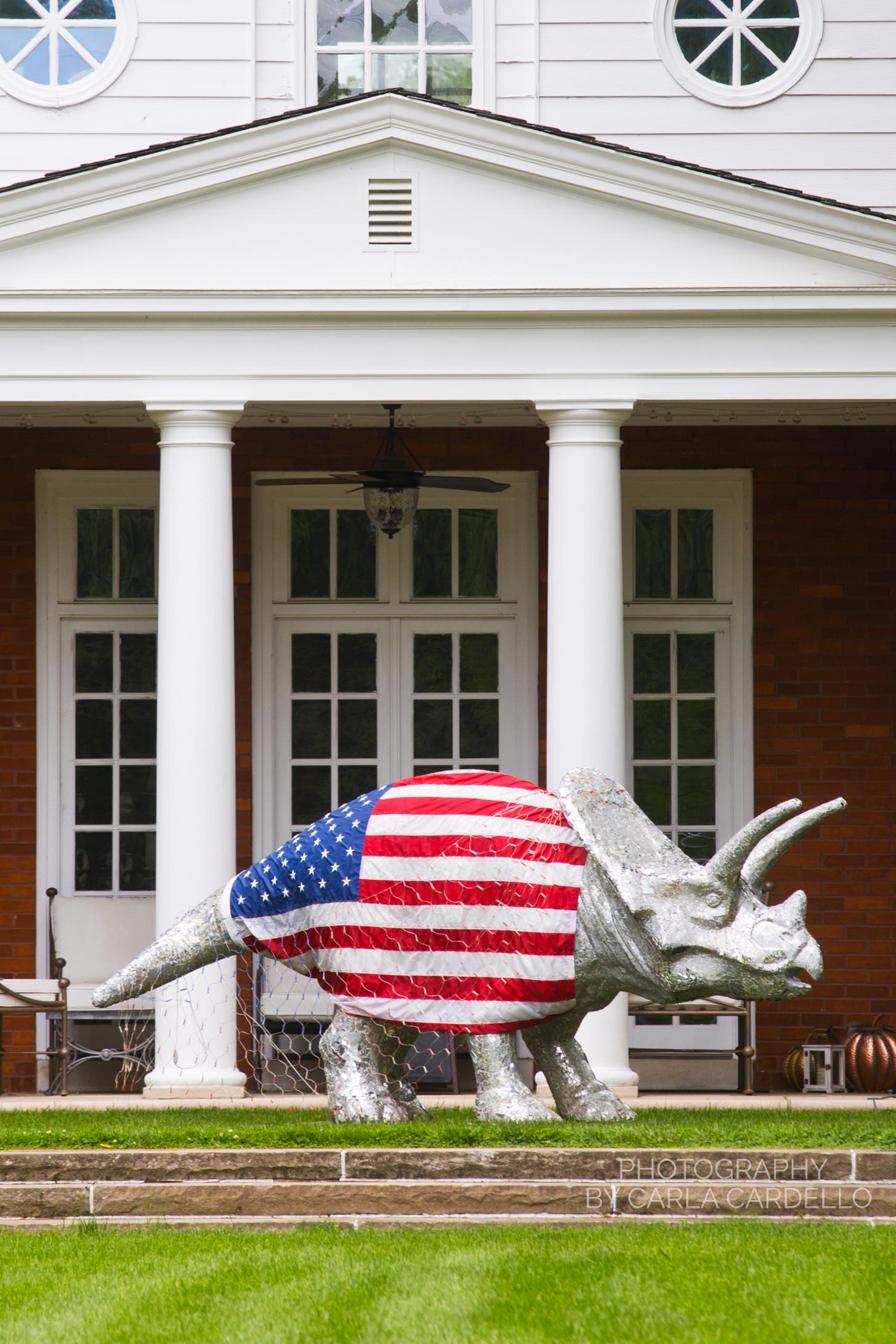 Still Life Pittsburgh Dinosaur Statue with American Flag