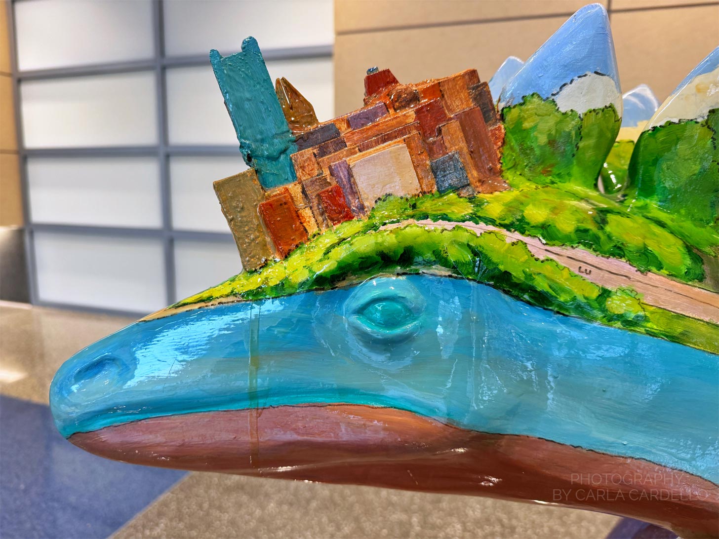 Close up of An Ecological History of Pittsburgh Dinosaur Statue