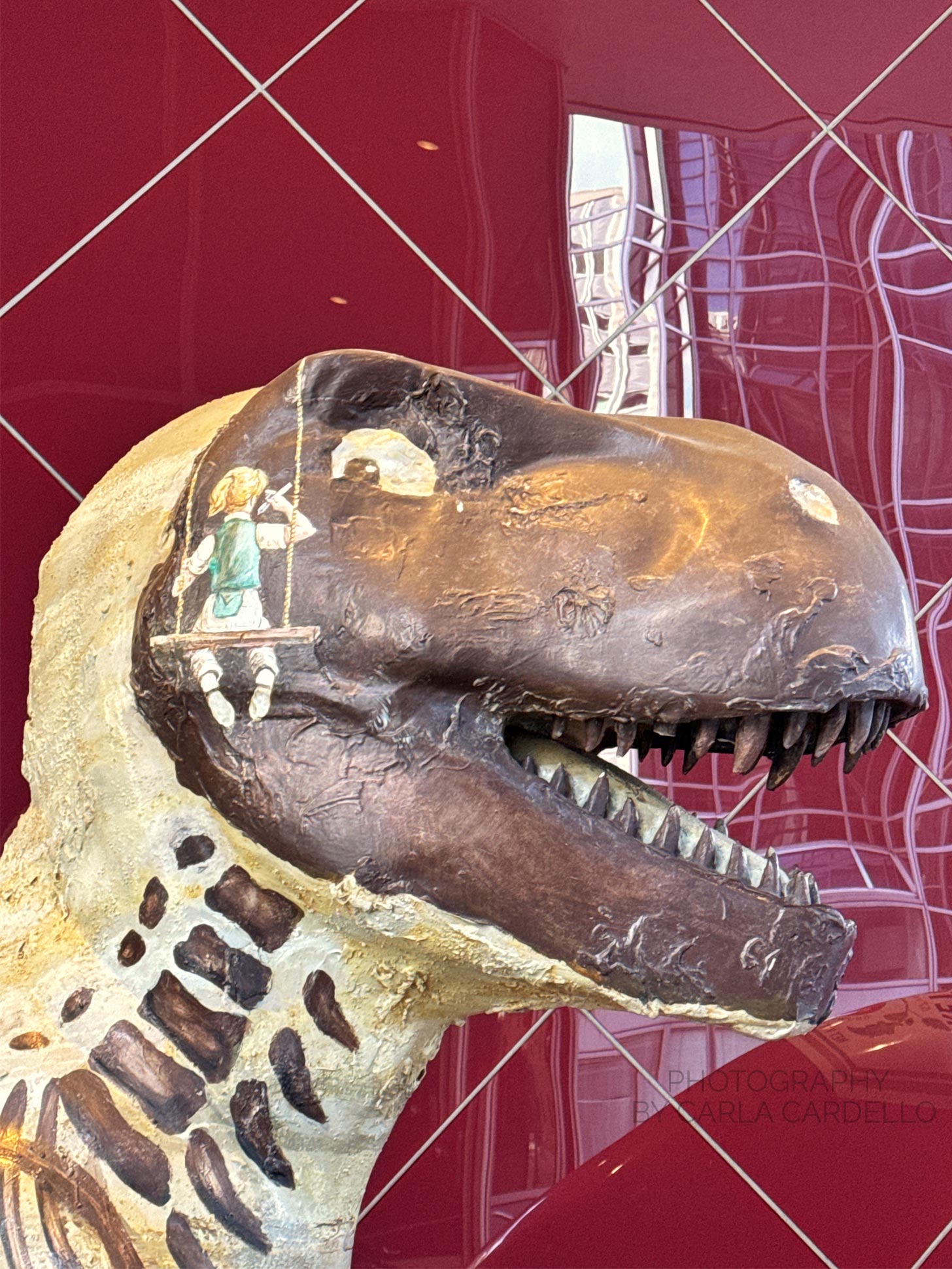 Close up of Mr. Dig Pittsburgh Dinosaur Statue